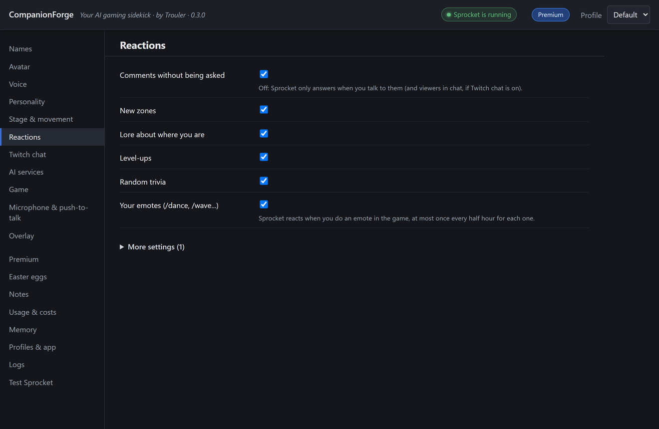 The Reactions page