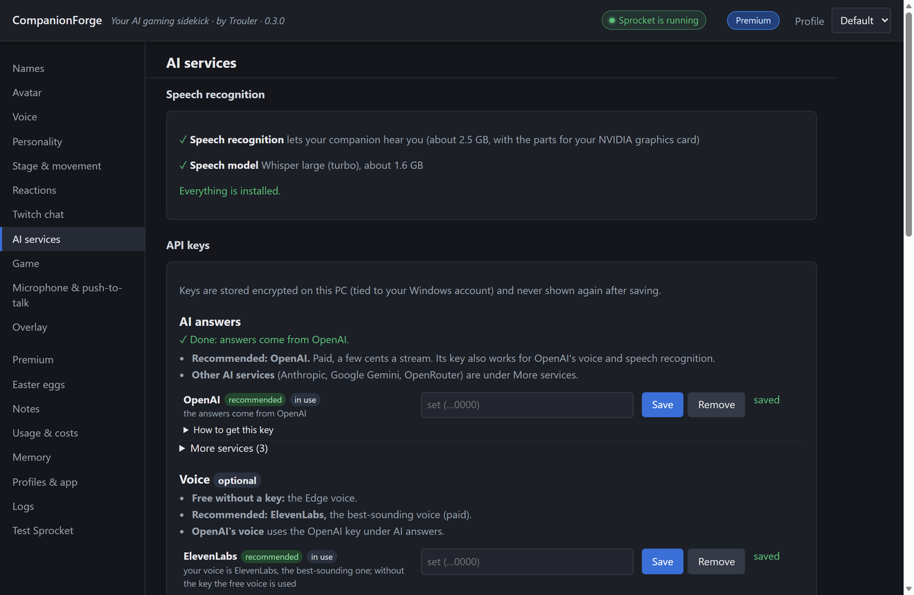 The AI services page