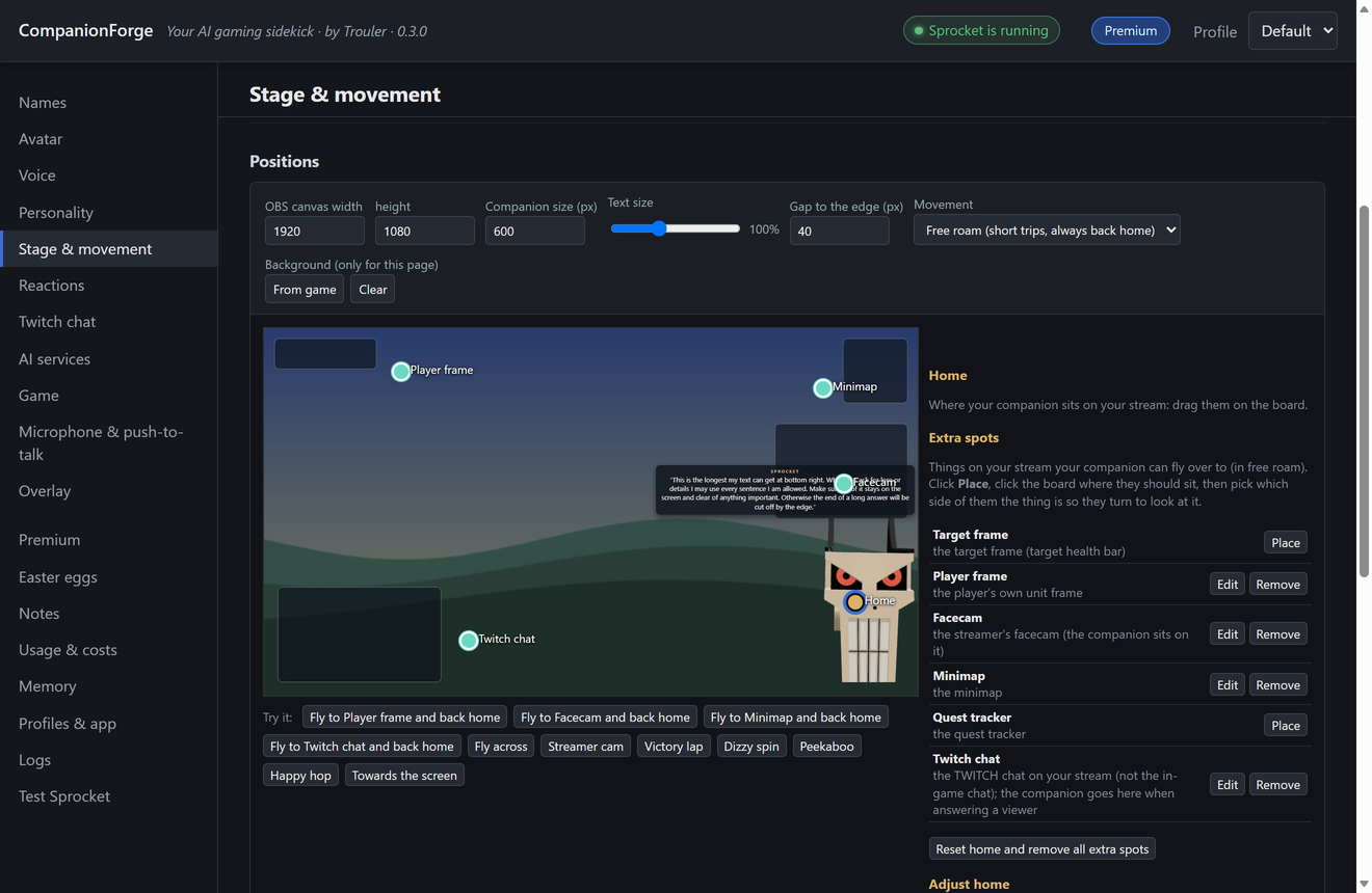 The Stage page
